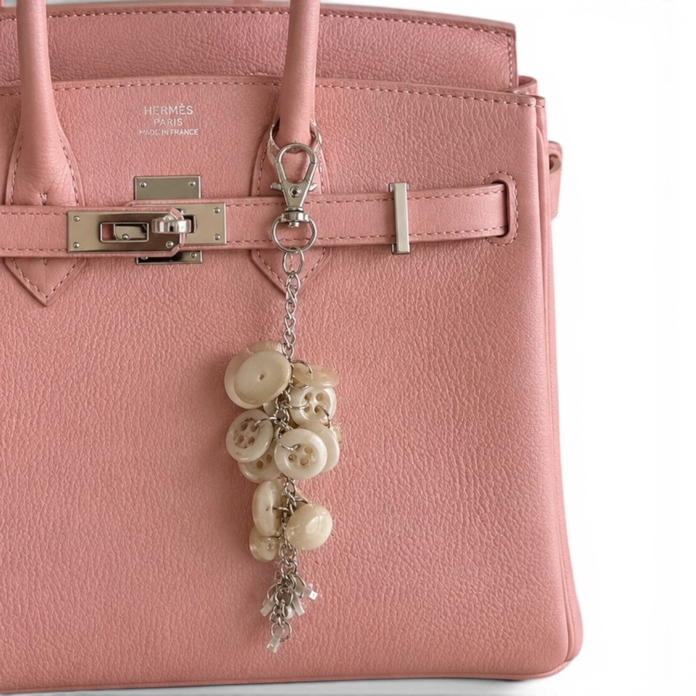 Handmade Button‎ Cluster Bag Charm White Cream Vintage Style Keychain Accessory